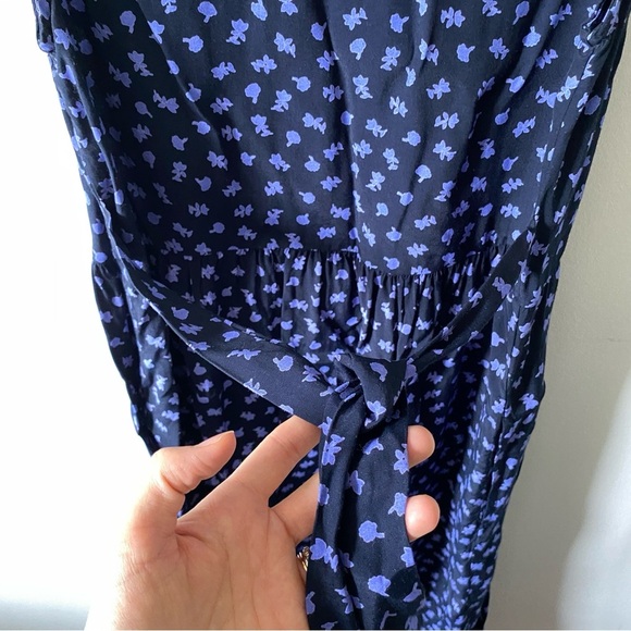 VINTAGE Navy Blue Floral Sleeveless Midi Dress with tie XS/S - Picture 5 of 9